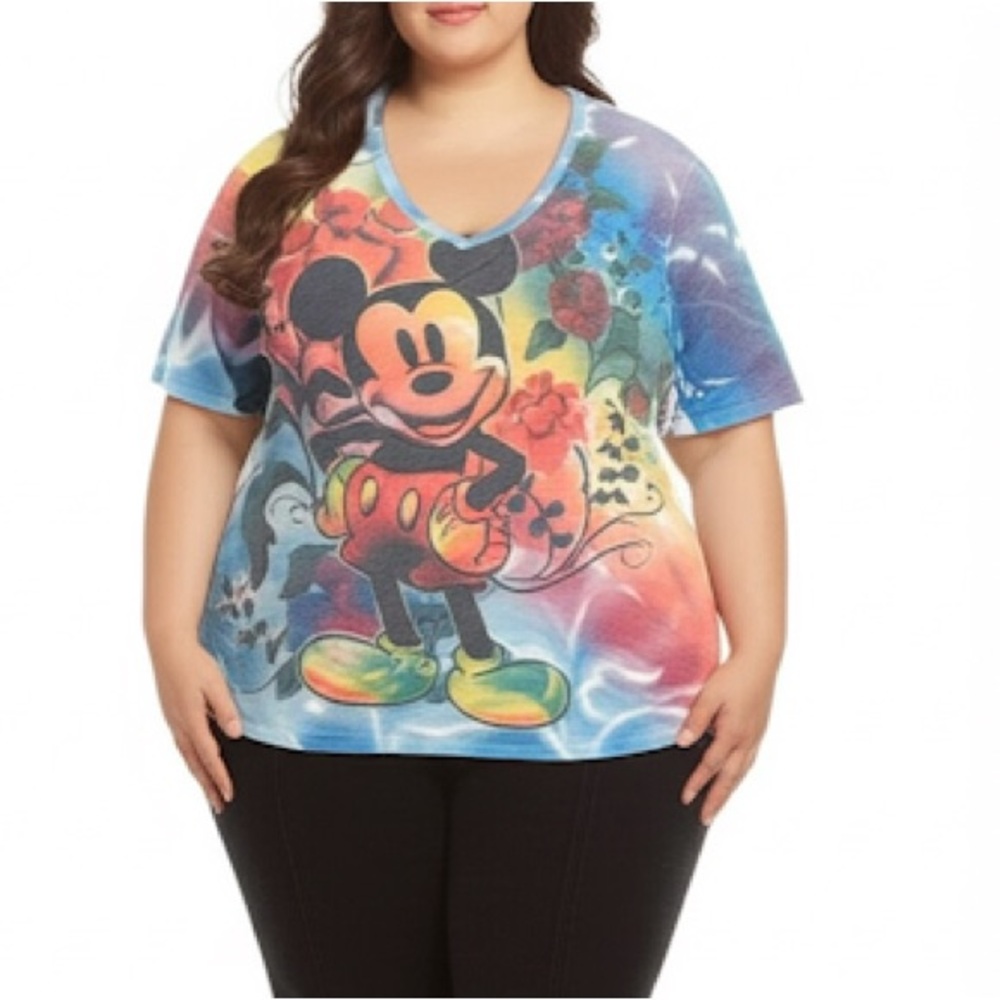 Disney Mickey Mouse Tie Dye Print Multicolor Graphic Tee Size 4X